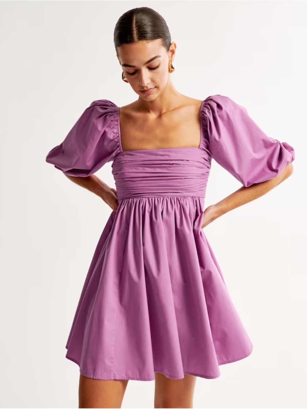 EUC Abercrombie Purple Poplin Square Neck Puff Sleeve Mini Dress Small Tall